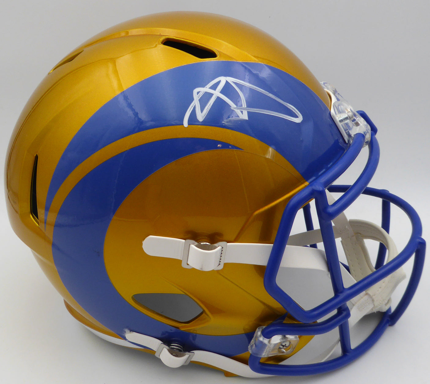 Aaron Donald Autographed Flash Yellow Full Size Replica Helmet Los Angeles Rams (Smudged) Beckett BAS QR #1W393329