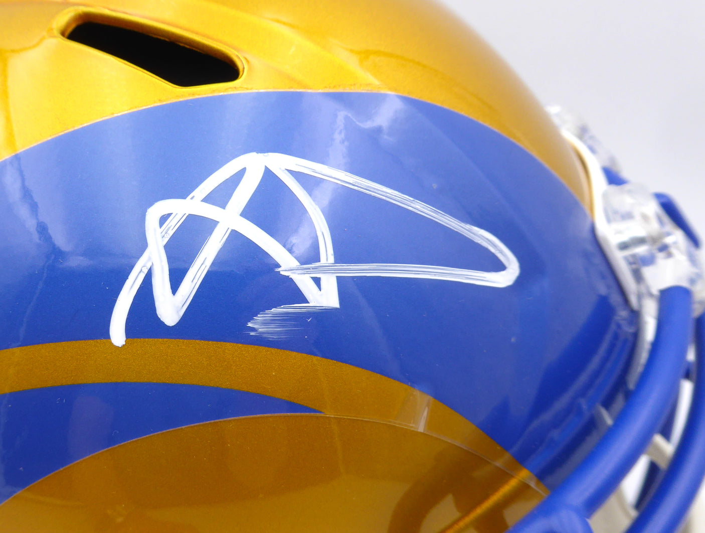 Aaron Donald Autographed Flash Yellow Full Size Replica Helmet Los Angeles Rams (Smudged) Beckett BAS QR #1W393329