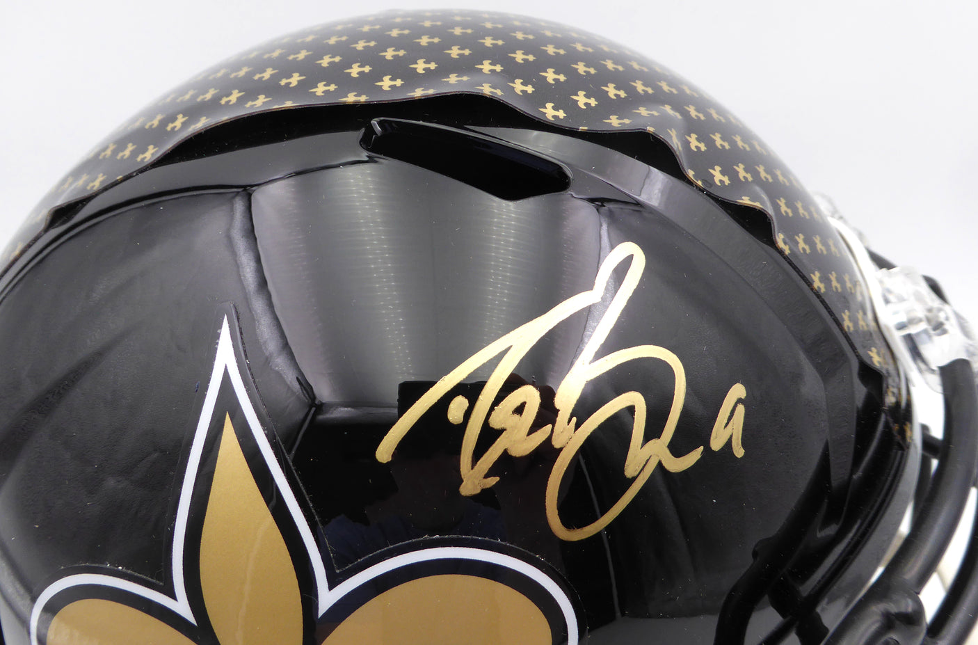 Drew Brees Autographed Alternate Black Full Size Replica Helmet New Orleans Saints (Bubbled Decal) Beckett BAS QR #W717761