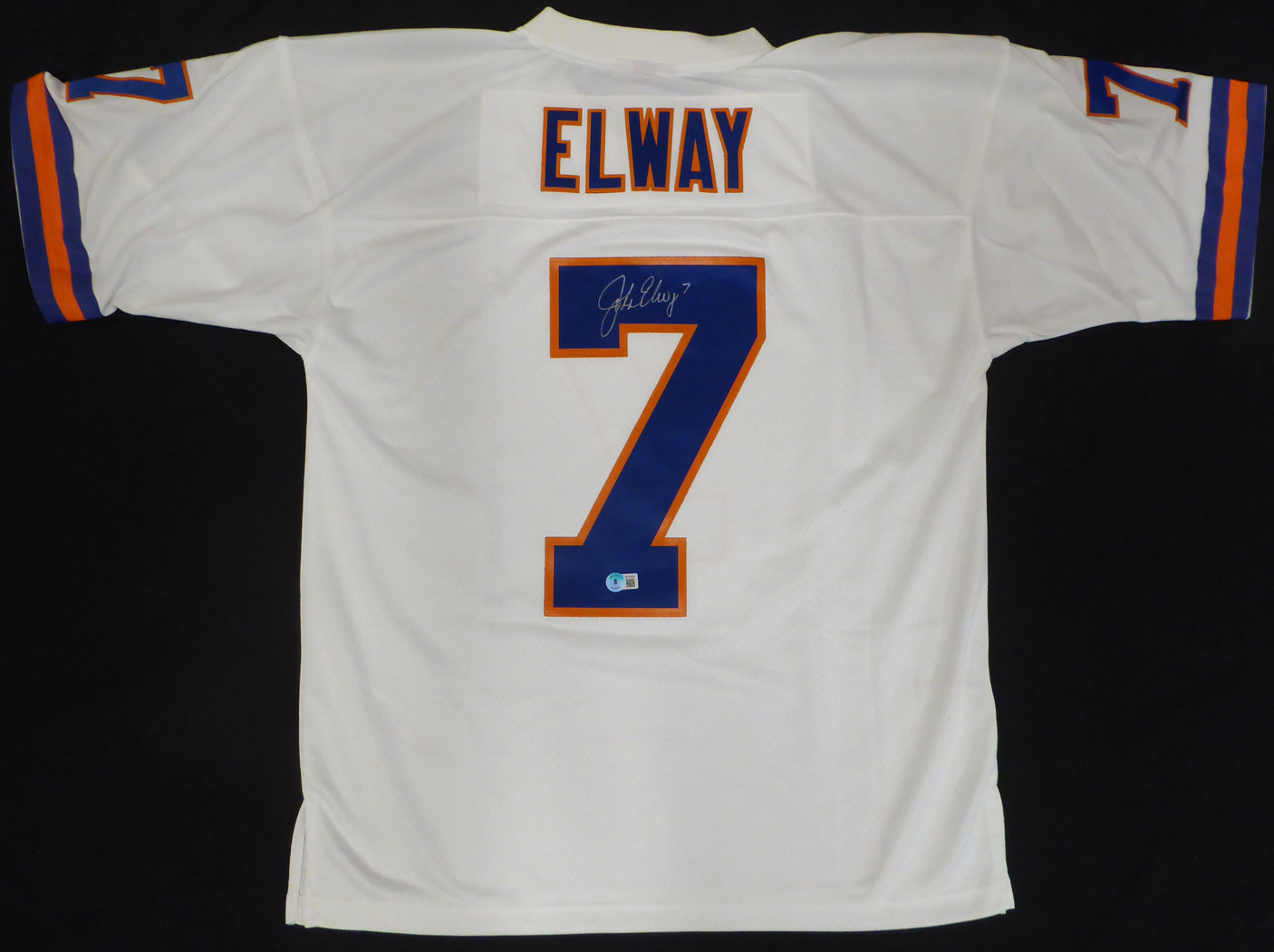 Denver Broncos John Elway Autographed White Authentic Mitchell & Ness Jersey Size 44 Beckett BAS QR #W150685