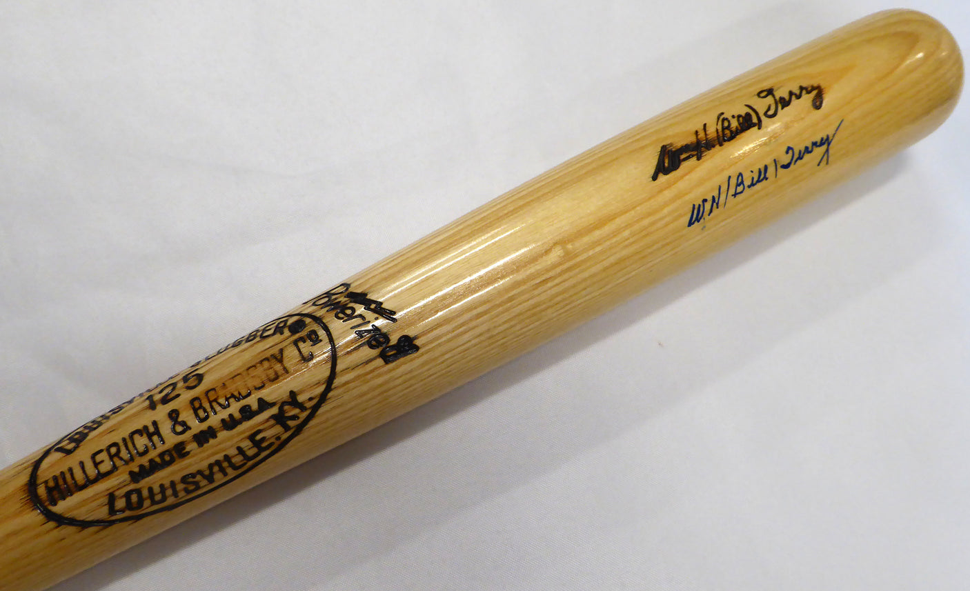 Will Bill Terry Autographed Blonde Louisville Slugger Bat New York Giants JSA #YY39714