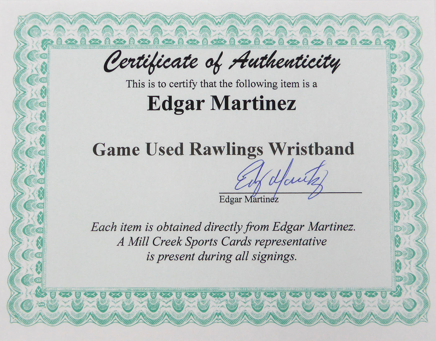 Edgar Martinez Game Used Rawlings Wristband Seattle Mariners Signed Certificate SKU #232676