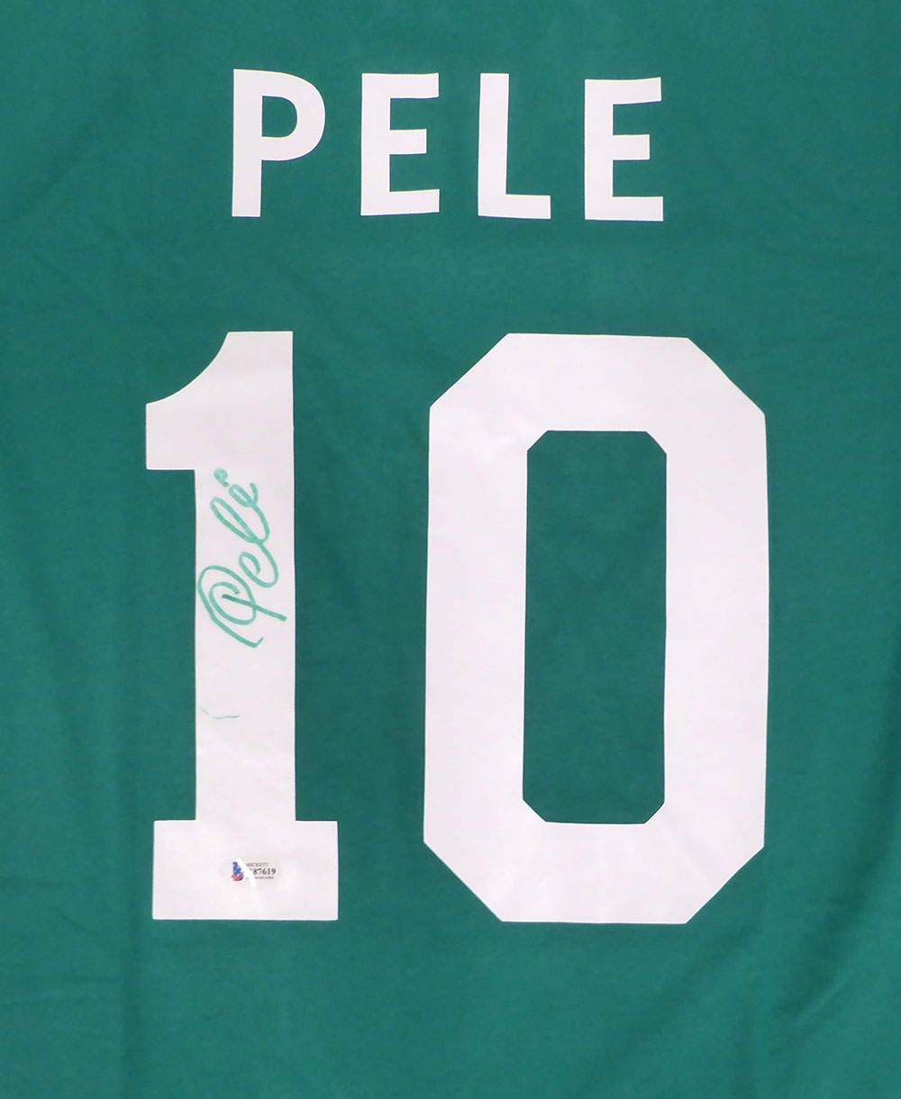 New York Cosmos Pele Autographed Green Custom Jersey Beckett BAS #X87619