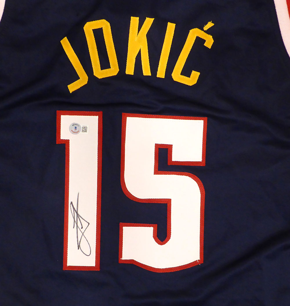 Denver Nuggets Nikola Jokic Autographed Blue Custom Jersey (CUT) Beckett BAS QR #BJ04242