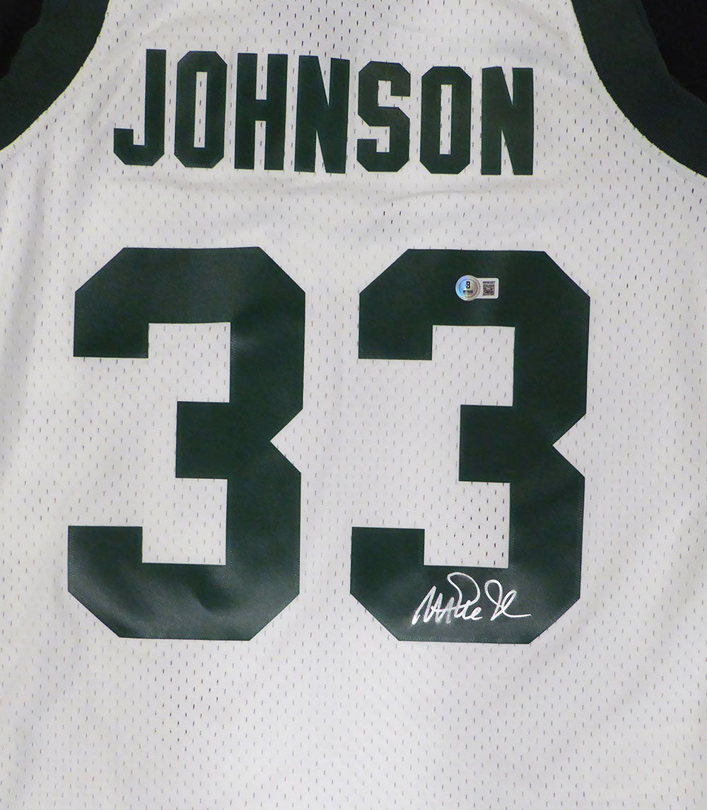 Michigan State Spartans Magic Johnson Autographed White Mitchell & Ness Jersey (Smudged) Beckett BAS QR #4W062587