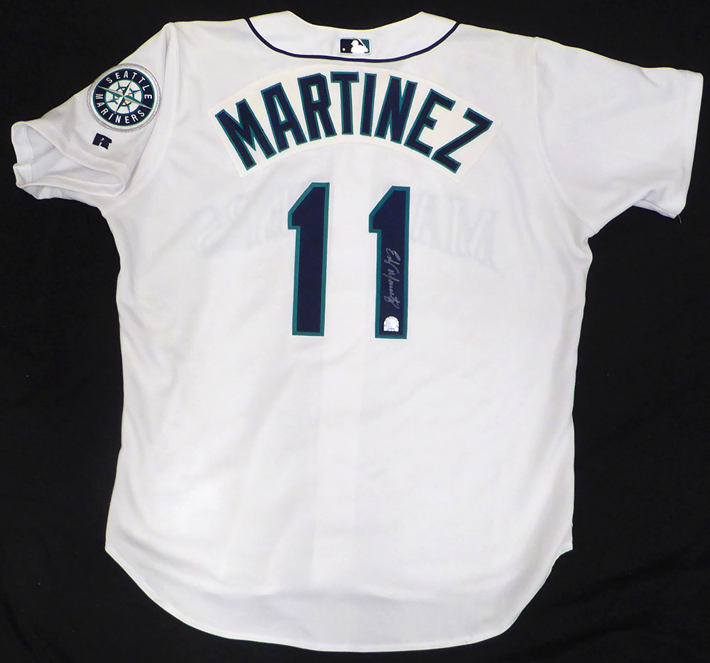 Seattle Mariners Edgar Martinez Autographed White Authentic Russell Jersey MLB Holo #M00214801