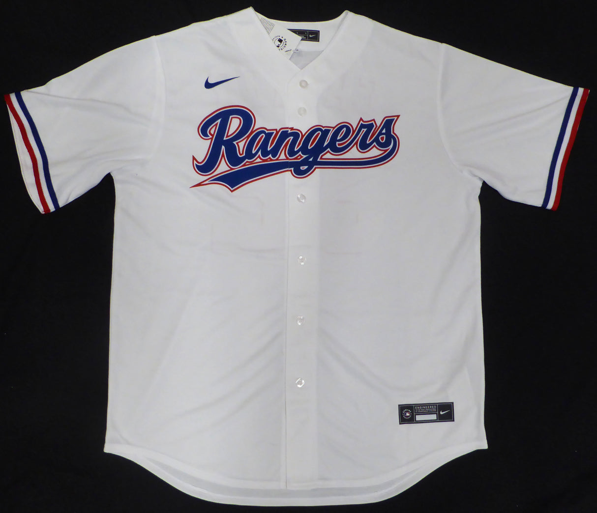 Texas Rangers Evan Carter Autographed White Nike Jersey "23 WS Champs" Beckett BAS QR #1W039286