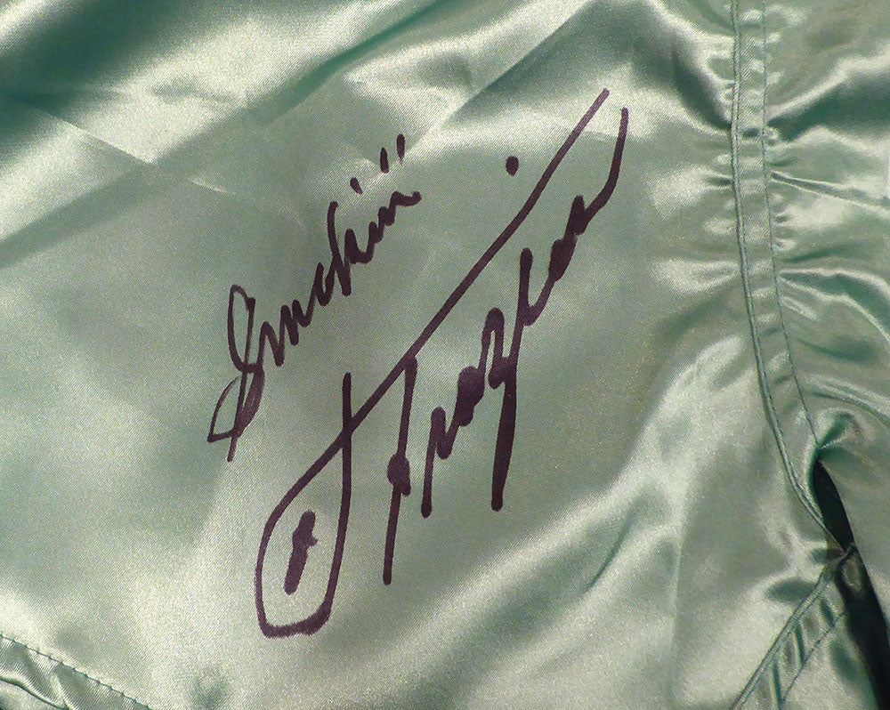 Joe Frazier Autographed Green Everlast Boxing Trunks "Smokin" Beckett BAS QR #BU86957