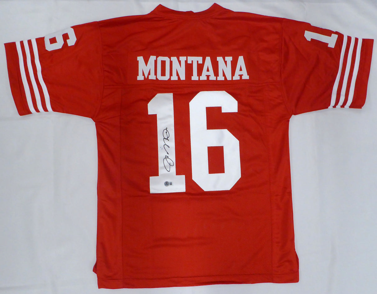 San Francisco 49ers Joe Montana Autographed Red Jersey Beckett BAS QR #BR51655