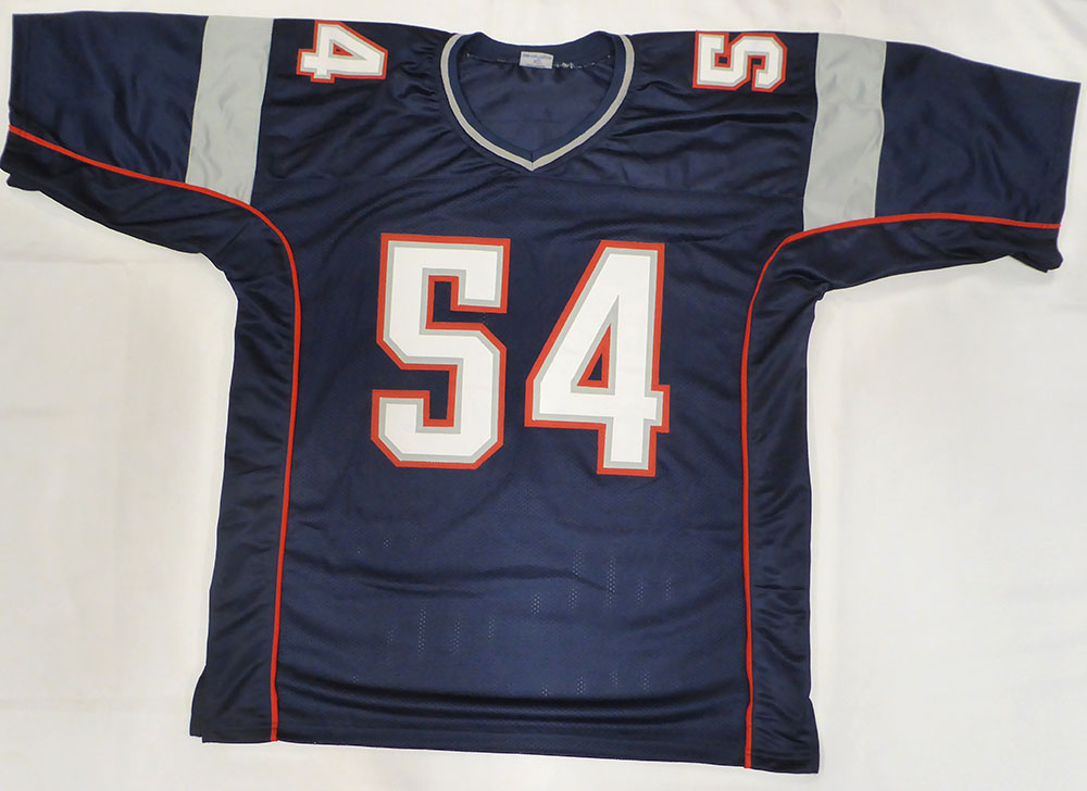 New England Patriots Teddy Bruschi Autographed Blue Jersey Beckett BAS QR #W959708
