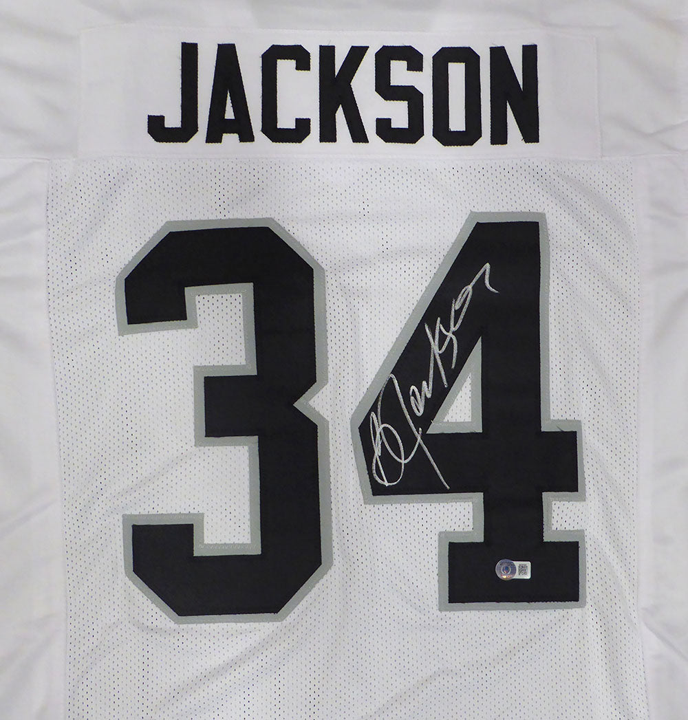 Oakland Raiders Bo Jackson Autographed White Jersey Beckett BAS QR #W295887