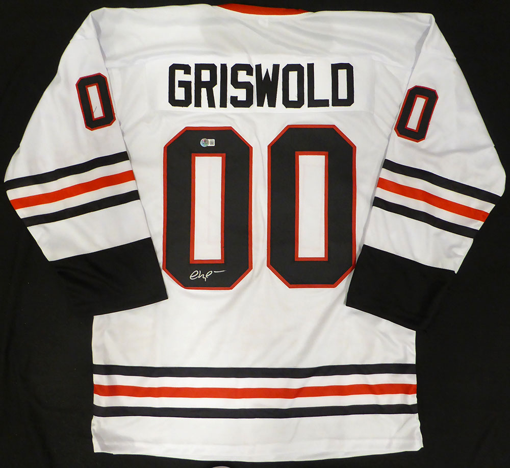 Christmas Vacation Chevy Chase Autographed White Jersey Clark Griswold Beckett BAS QR #BT00843