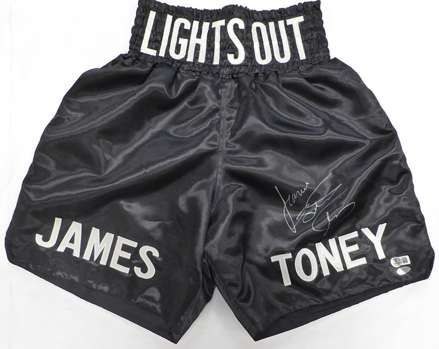 James Lights Out Toney Autographed Boxing Trunks Beckett BAS QR #BS30363