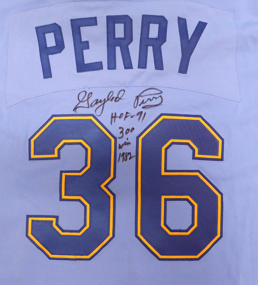 Seattle Mariners Gaylord Perry Autographed Blue Authentic Mitchell & Ness Jersey "HOF 91, 300 Win 1982" Beckett BAS QR #BK65793