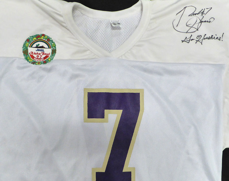Washington Huskies Brock Huard Autographed White Jersey "Go Huskies!" 1997 Jeep Aloha Bowl Beckett BAS QR #BS30294