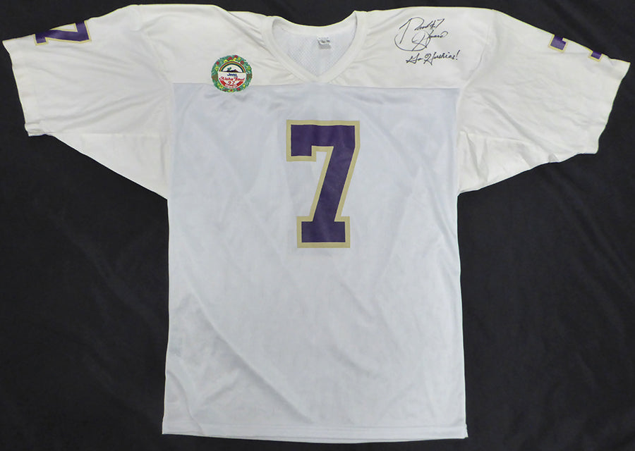 Washington Huskies Brock Huard Autographed White Jersey "Go Huskies!" 1997 Jeep Aloha Bowl Beckett BAS QR #BS30294