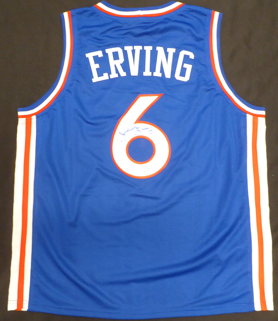 Philadelphia 76ers Julius Erving Autographed Blue Jersey Beckett BAS QR #BR49885