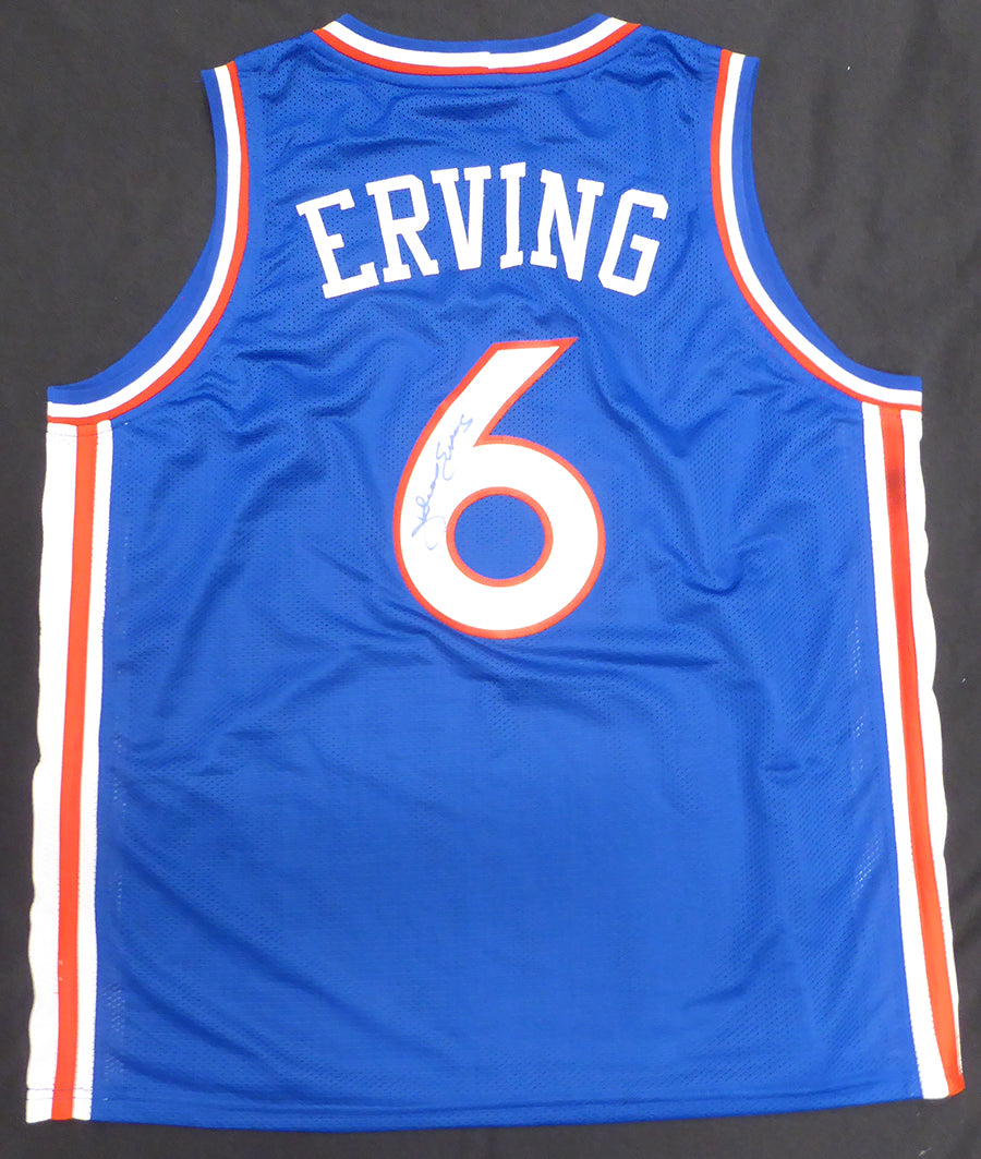 Philadelphia 76ers Julius Erving Autographed Blue Jersey Beckett BAS QR #BR49884