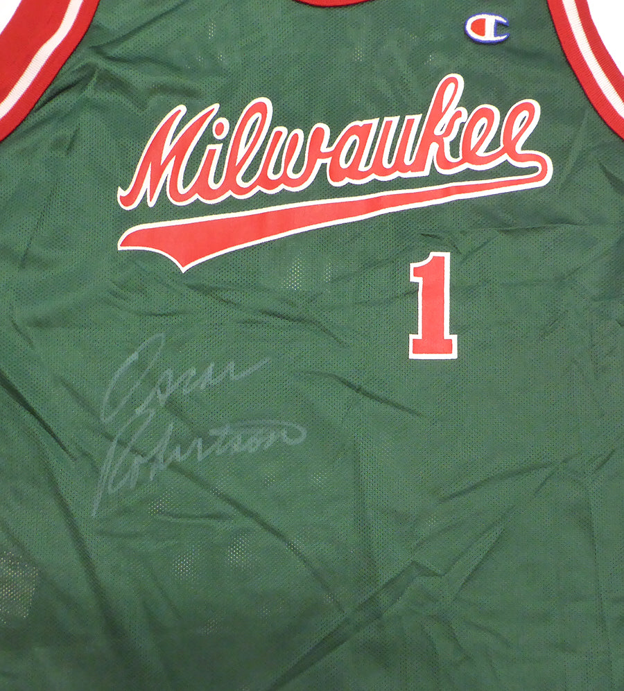 Milwaukee Bucks Oscar Robertson Autographed Green Champion Jersey Beckett BAS QR #BS30057