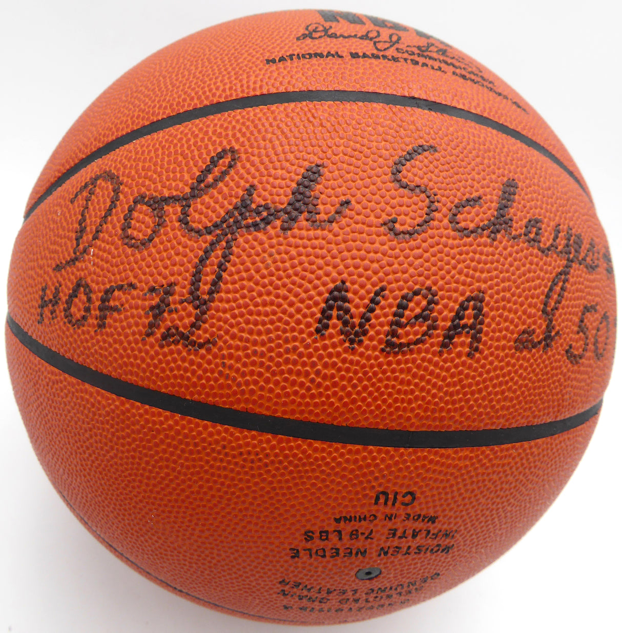 Dolph Schayes Autographed Official NBA Leather Basketball Philadelphia 76ers "HOF 72 NBA at 50 Team" Beckett BAS QR #BN14526