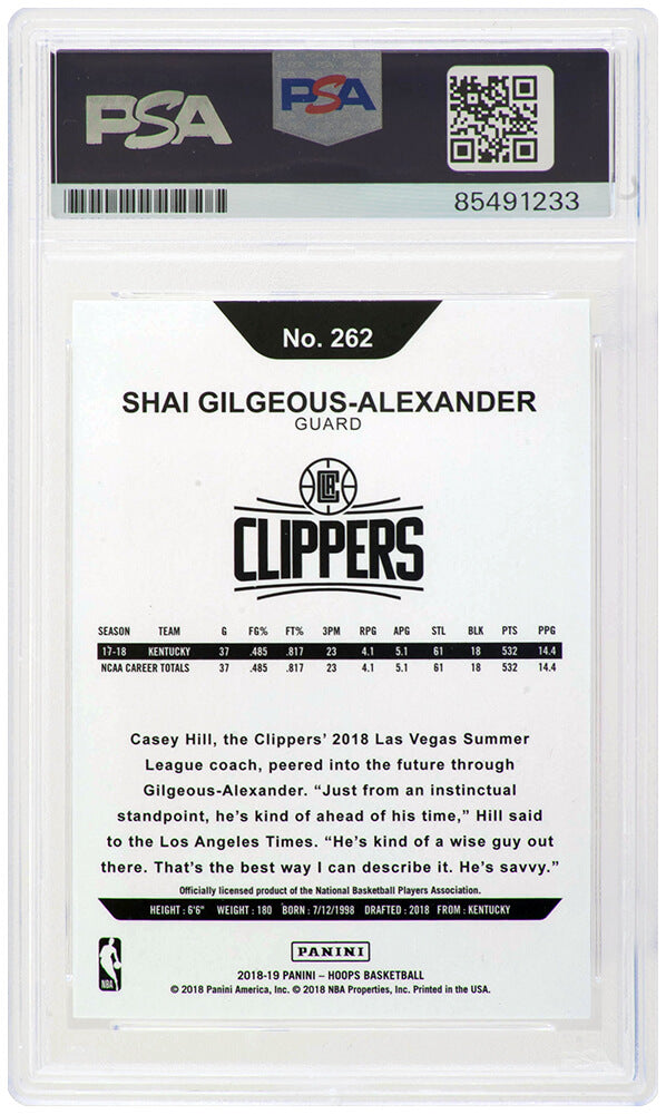 Shai Gilgeous Alexander Signed Clippers 2018-19 Panini NBA Hoops Rookie Basketball Card #262 - (PSA Encapsulated)