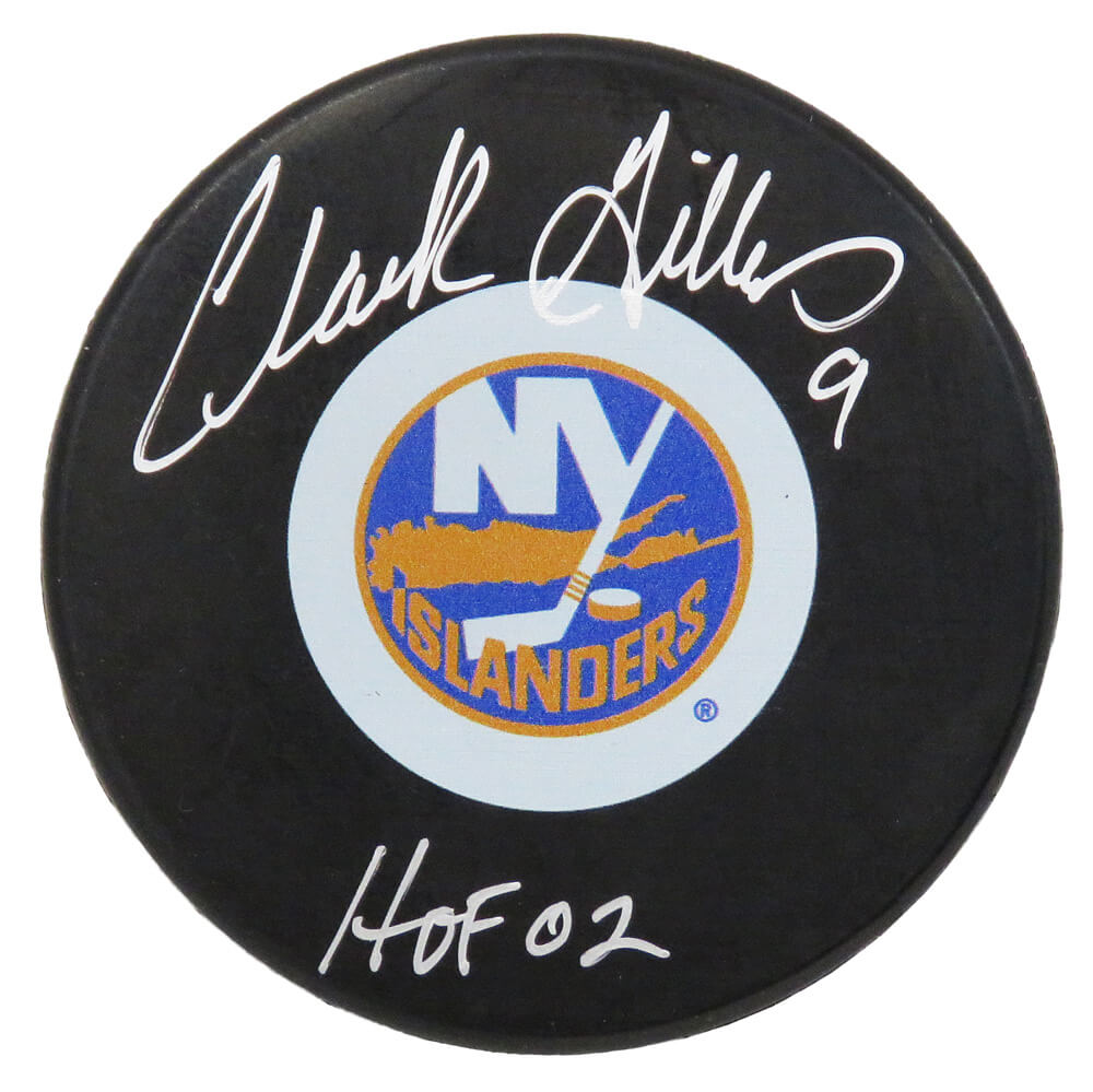 Clark Gillies Signed Islanders Logo Hockey Puck w/HOF'02