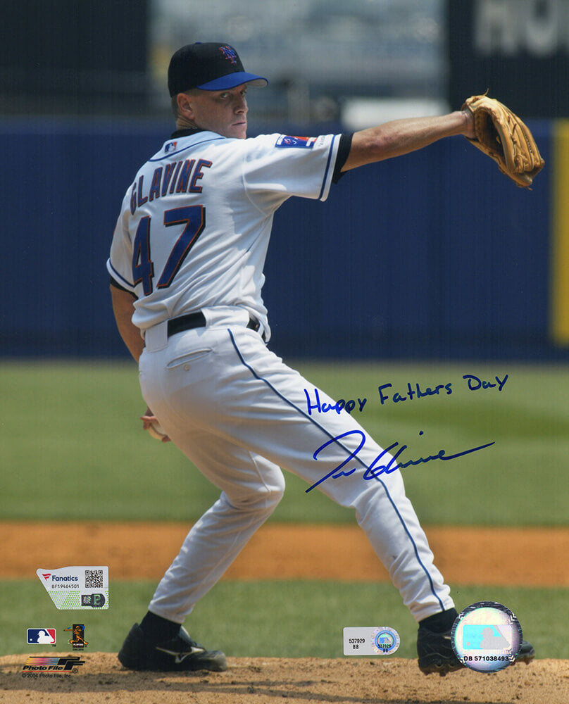 Tom Glavine Signed New York Mets Action 8x10 Photo w/Happy Father's Day - (Fanatics)