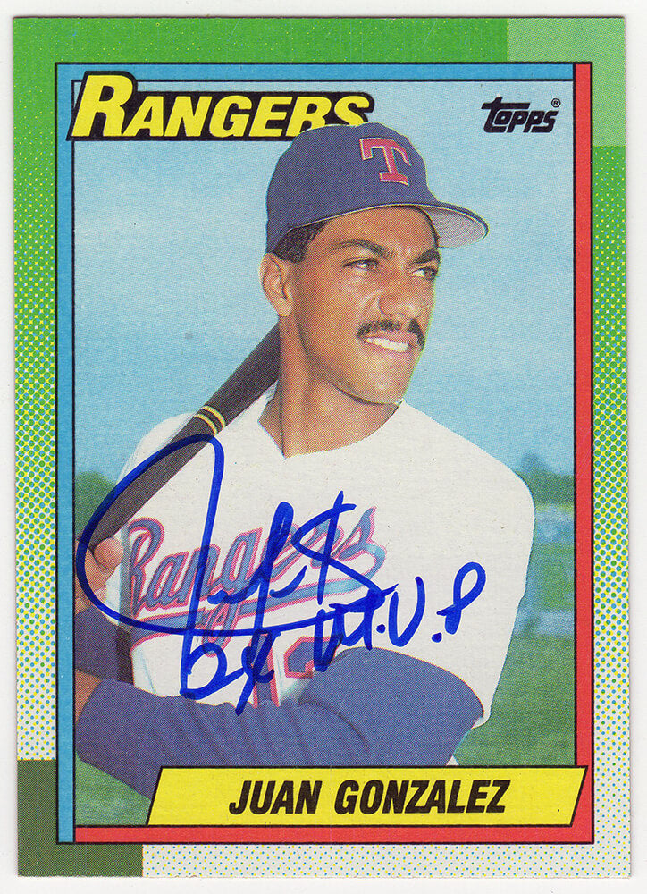 Juan Gonzalez Signed Texas Rangers 1990 Topps Rookie Baseball Card #331 w/2x MVP