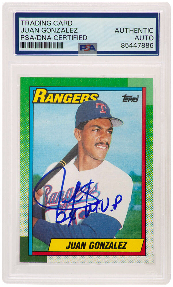Juan Gonzalez Signed Texas Rangers 1990 Topps Rookie Baseball Card #331 w/2x MVP - (PSA Encapsulated)