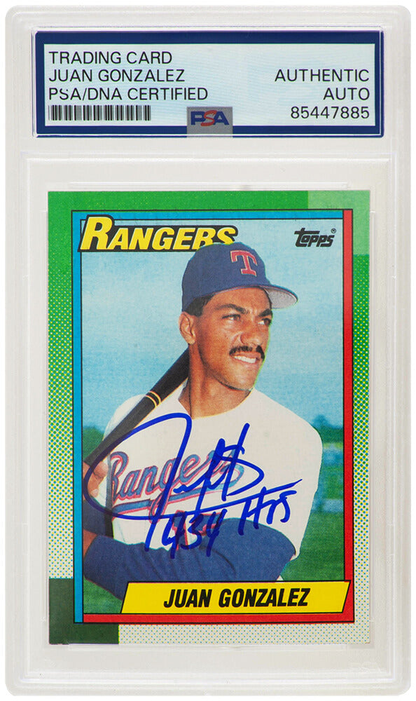 Juan Gonzalez Signed Texas Rangers 1990 Topps Rookie Baseball Card #331 w/434 HR's - (PSA Encapsulated)