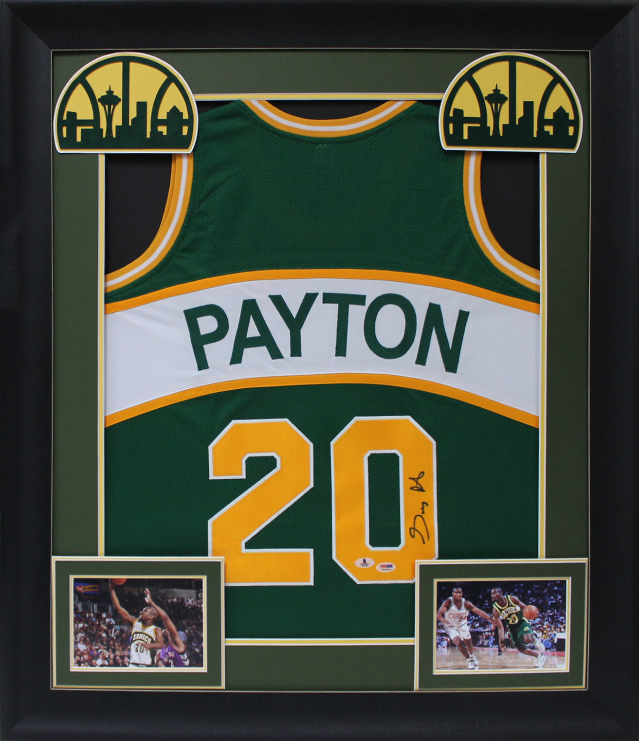 Sonics Gary Payton Authentic Signed Green Framed Jersey Autographed BAS Wit