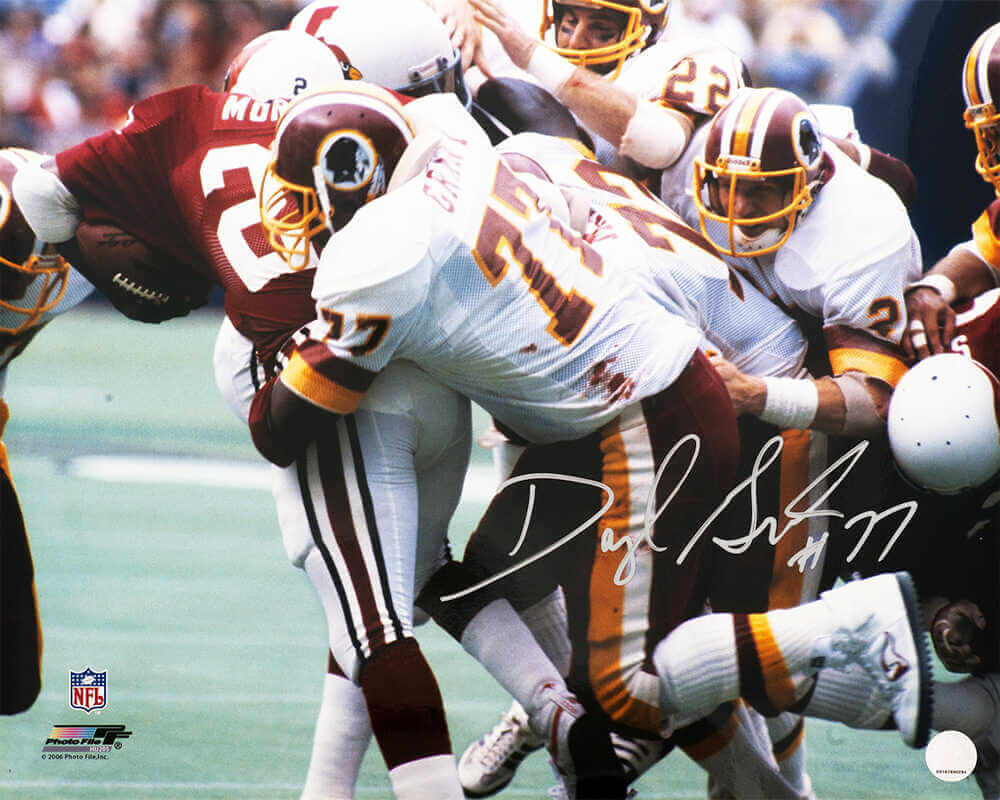 Darryl Grant Signed Washington Football Team White Jersey Tackle 16x20 Photo