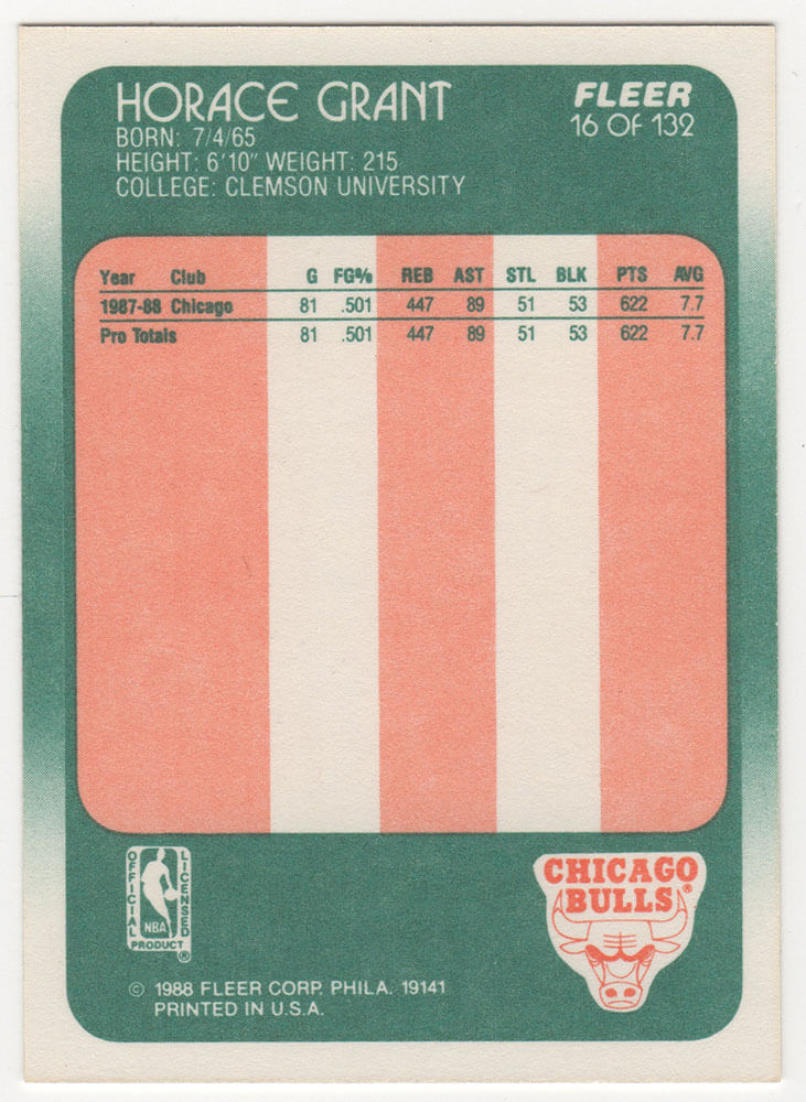 Horace Grant Signed Chicago Bulls 1988 Fleer Rookie Basketball Card #16 - (In Silver)