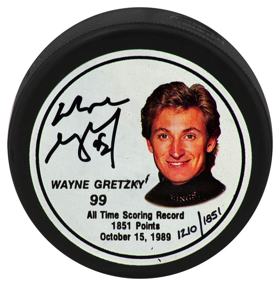 Wayne Gretzky Signed LA Kings All Time Scoring Record Gretzky Image LE #1210/1851 Hockey Puck - (PSA)