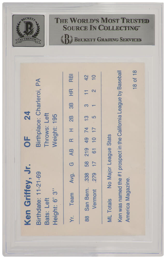 Ken Griffey Jr Signed Seattle Mariners 1989 Broder Cactus League All Stars Rookie Baseball Card #18 - (Beckett / Auto Grade 10)