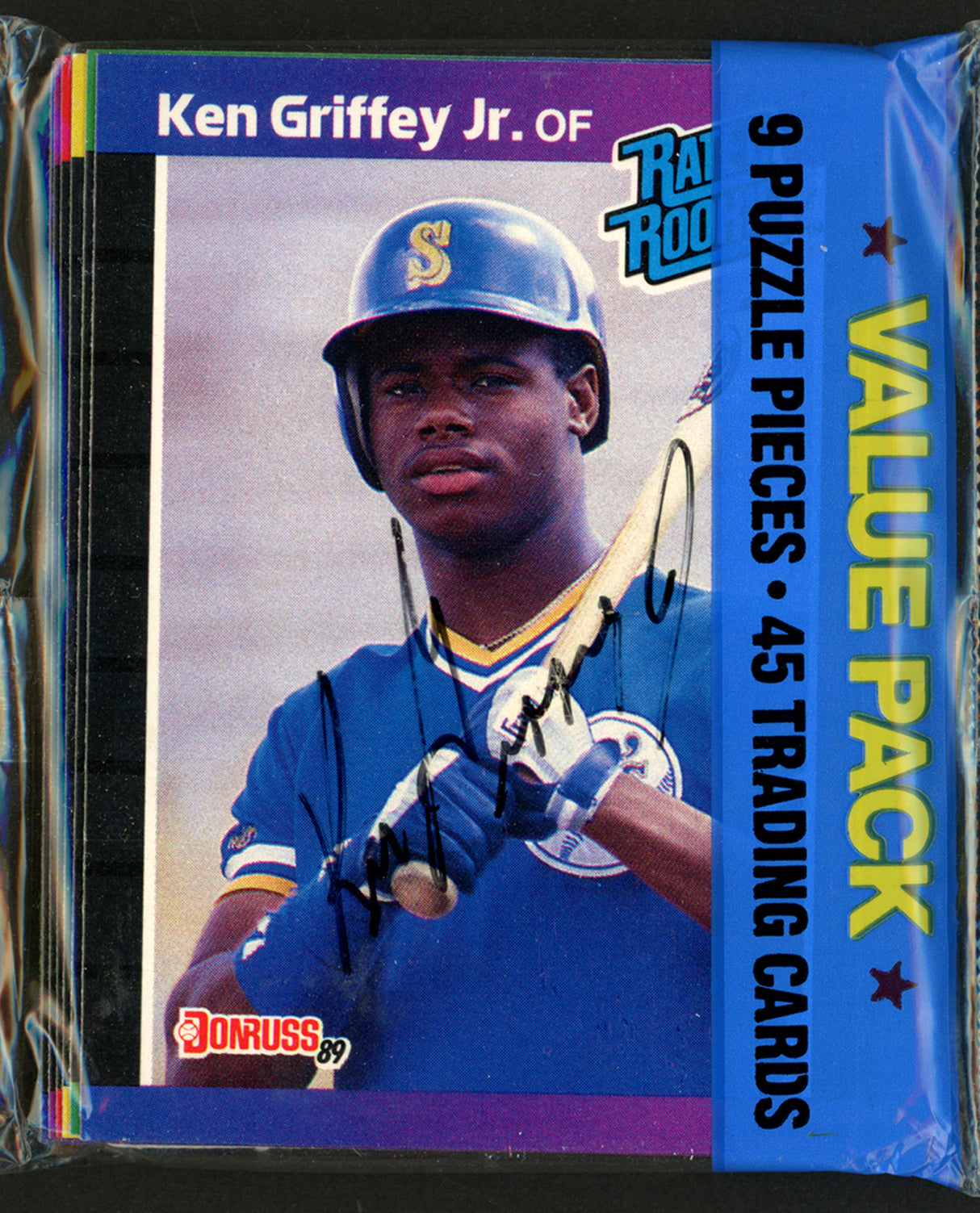Ken Griffey Jr. Autographed 1989 Donruss Baseball Sealed Rack Pack Rookie Card #33 Seattle Mariners Vintage Beckett BAS #A31381