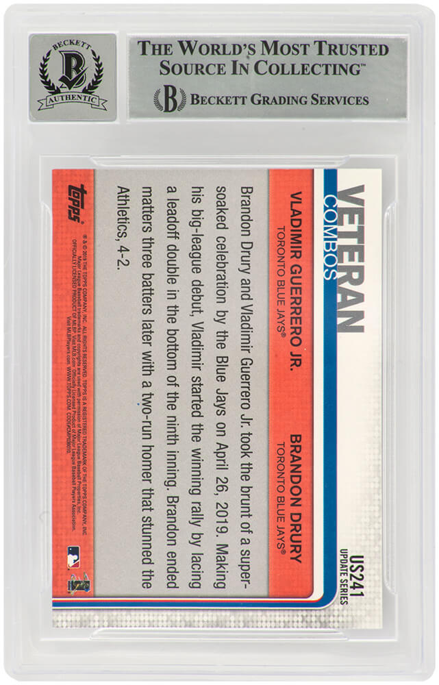 Vladimir Guerrero Jr. Signed Toronto Blue Jays 2019 Topps Update Rookie Baseball Card #US241 - (Beckett Encapsulated/ Auto Grade 10)