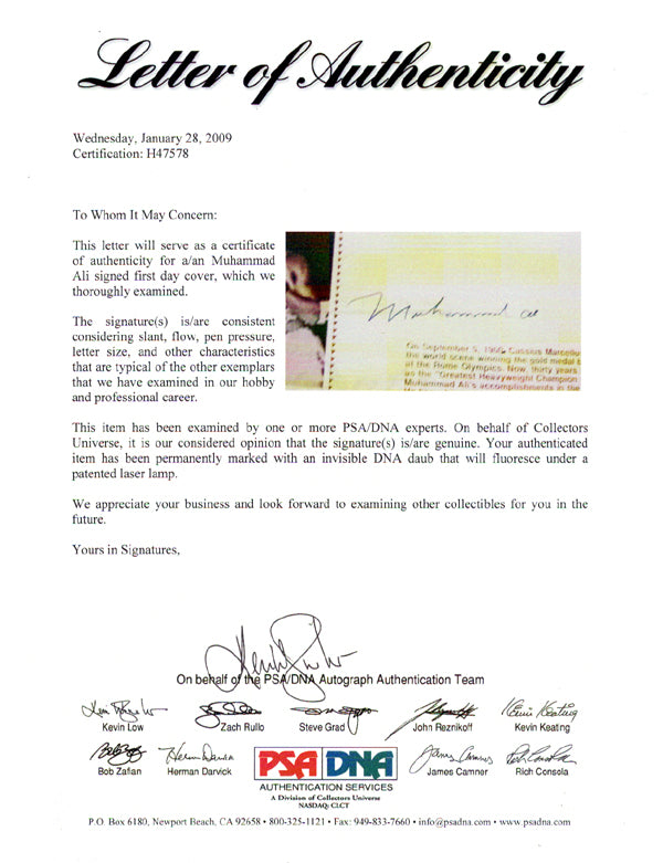 Muhammad Ali Autographed First Day Cover Vintage PSA/DNA #H47578