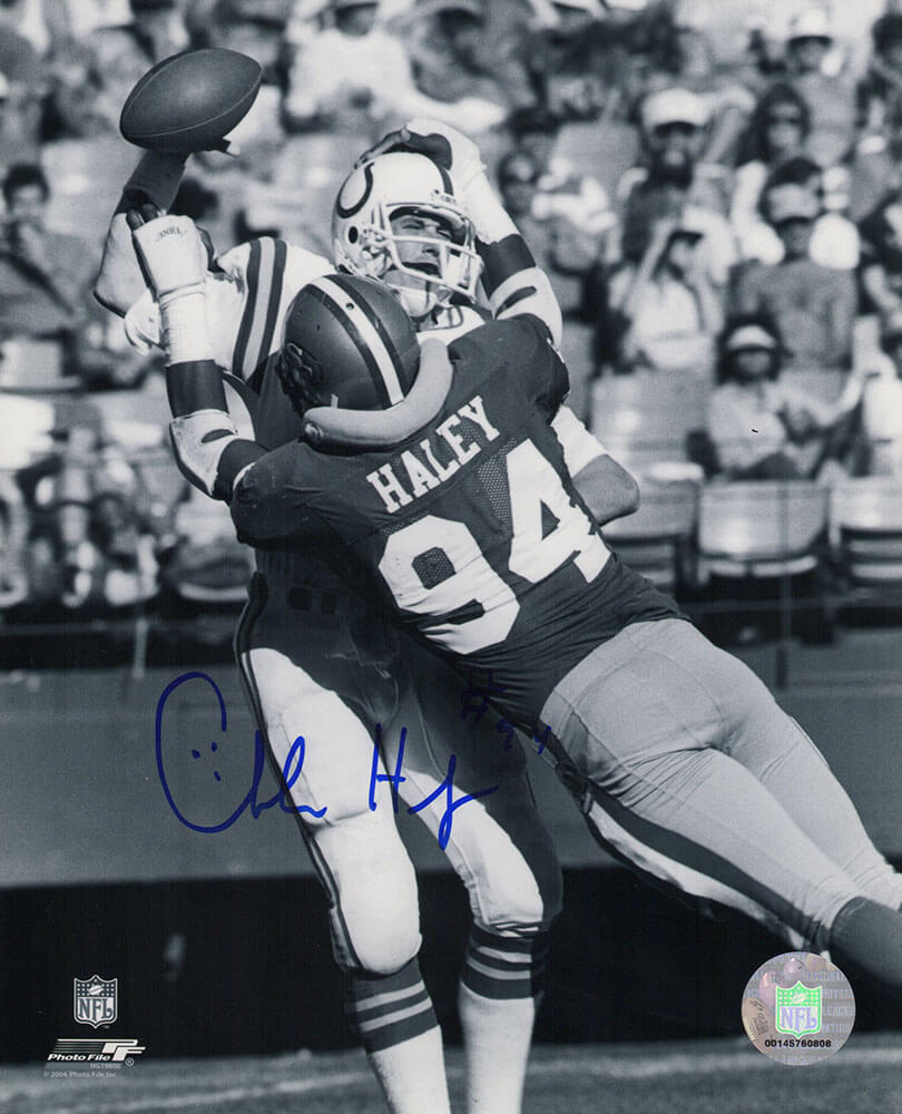 Charles Haley Signed San Francisco 49ers B&W Action vs Colts 8x10 Photo