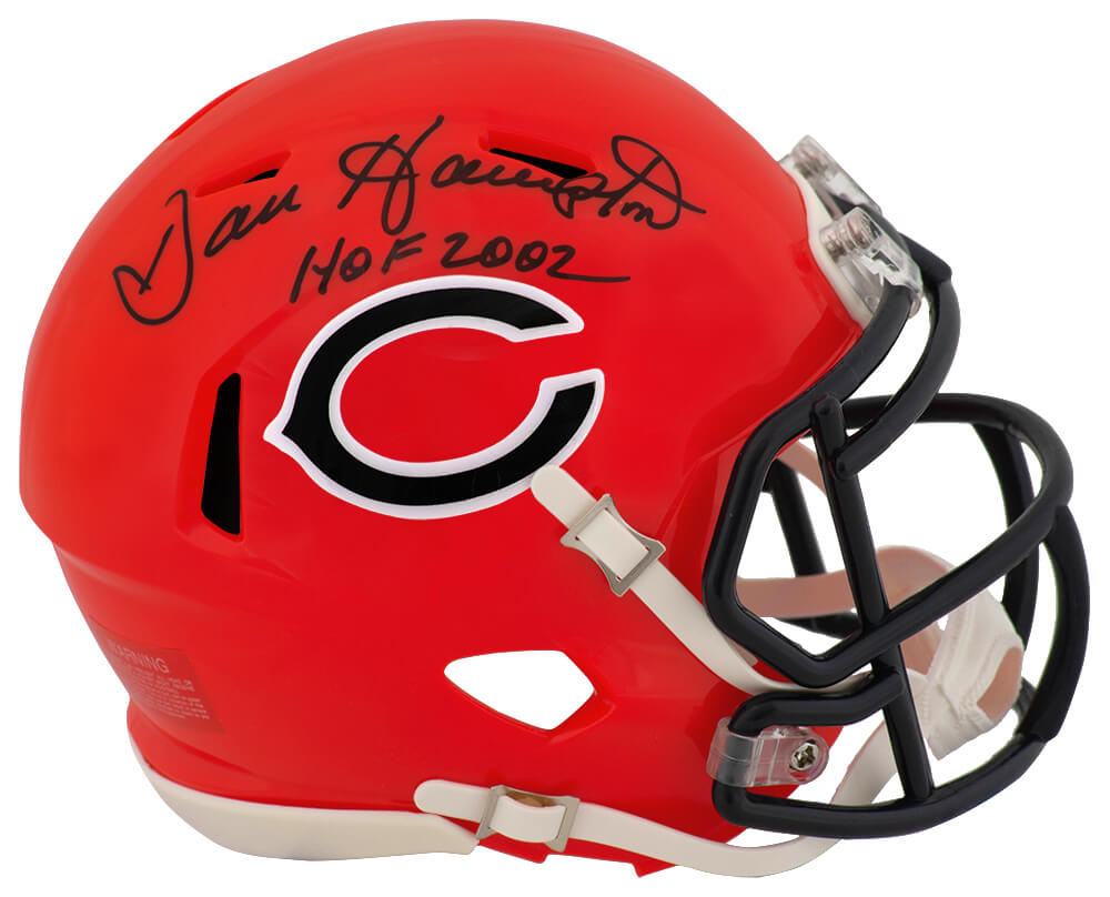 Dan Hampton Signed Chicago Bears 2022 Orange Alternate Riddell Speed Mini Helmet w/HOF 2002