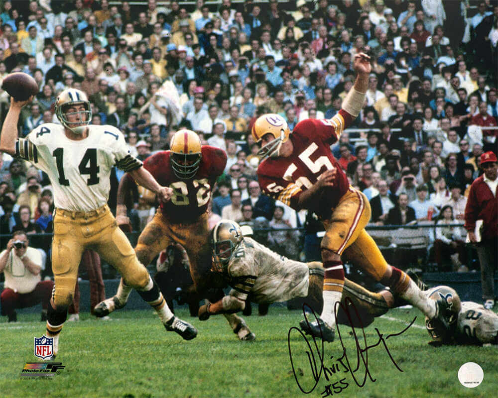Chris Hanburger Signed Washington Football Team Action vs Saints 16x20 Photo