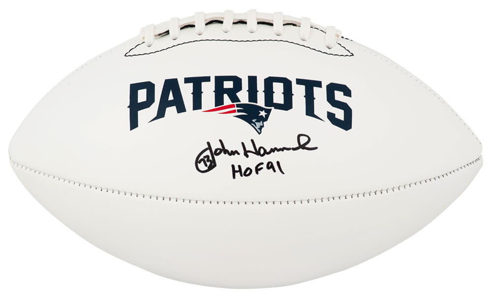 John Hannah Signed New England Patriots Franklin White Logo Football w/HOF'91