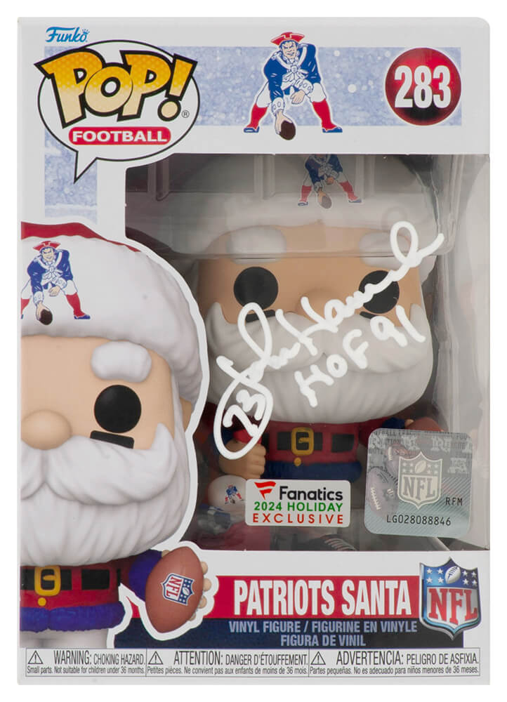 John Hannah Signed New England Patriots SANTA Funko Pop Doll #283 w/HOF'91