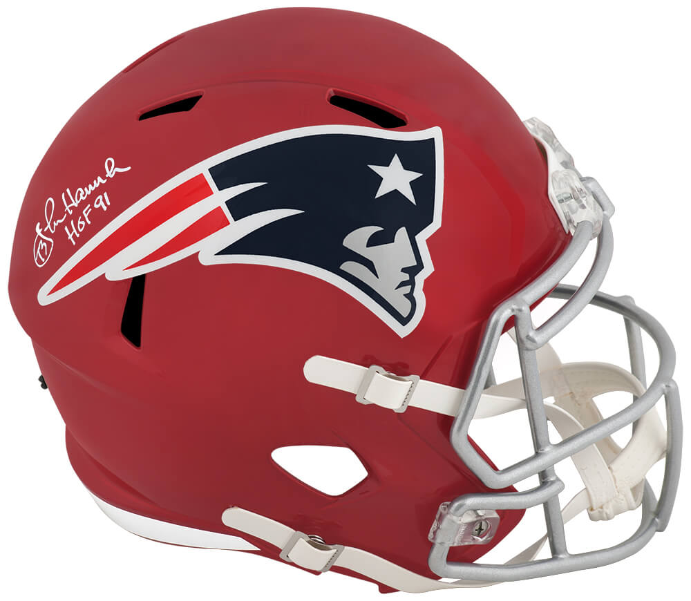 John Hannah Signed New England Patriots FLASH Riddell Full Size Speed Replica Helmet w/HOF'91 (White Ink)