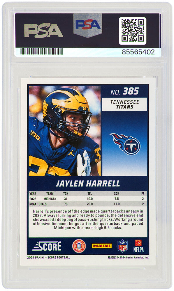 Jaylen Harrell Signed Tennessee Titans (Michigan Wolverines Image) 2004 Score Rookie Football Card #385 - (PSA Encapsulated)