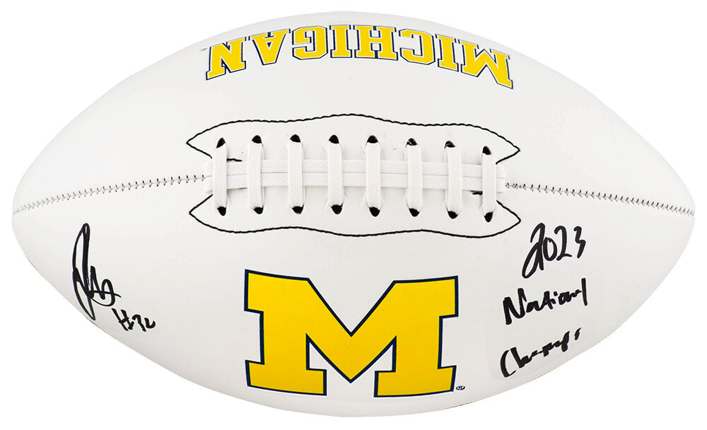 Jaylen Harrell Signed Michigan Wolverines Logo Brand White Logo Football w/2023 National Champs
