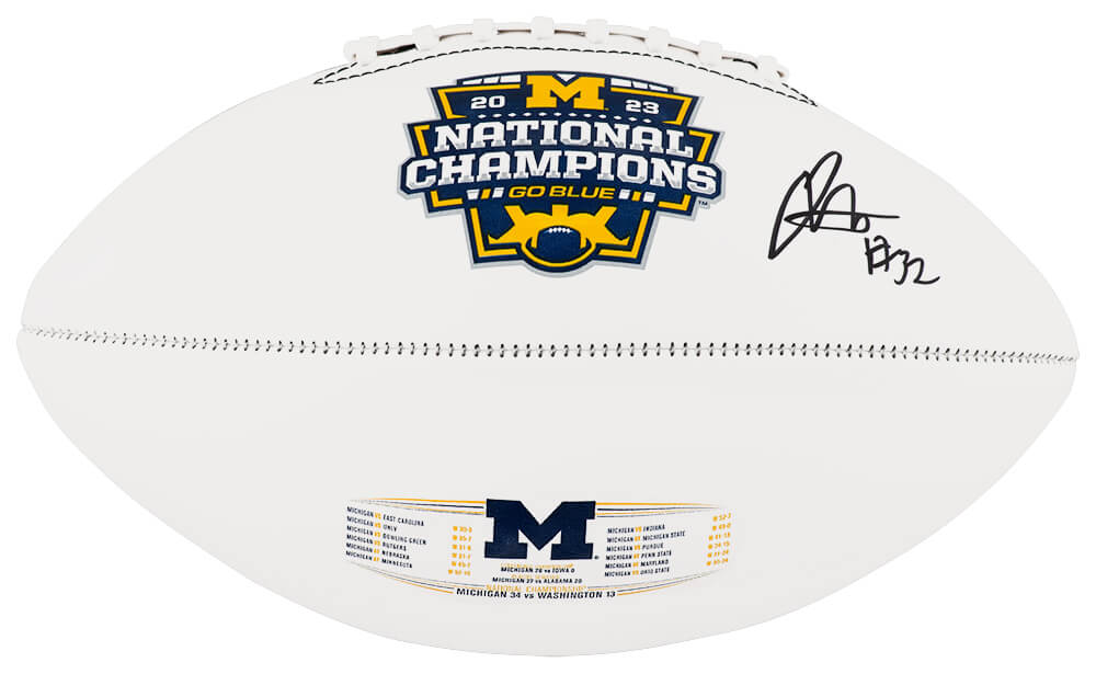 Jaylen Harrell Signed Michigan Wolverines 2023 National Champions Baden White Logo Football