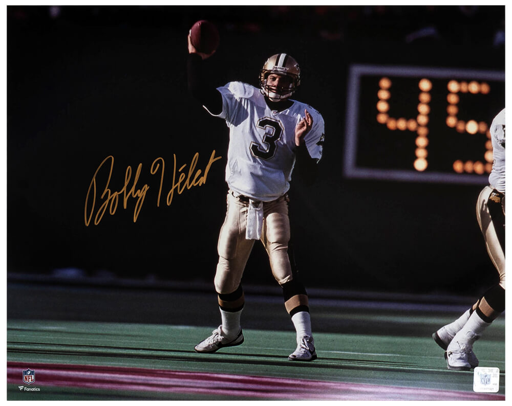 Bobby Hebert Signed New Orleans Saints White Jersey Passing Action 16x20 Photo
