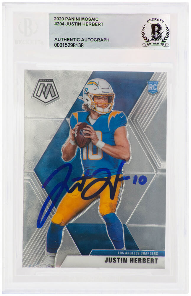Justin Herbert Signed Los Angeles Chargers 2020 Panini Mosaic Rookie Football Card #204 - (Beckett Encapsulated)