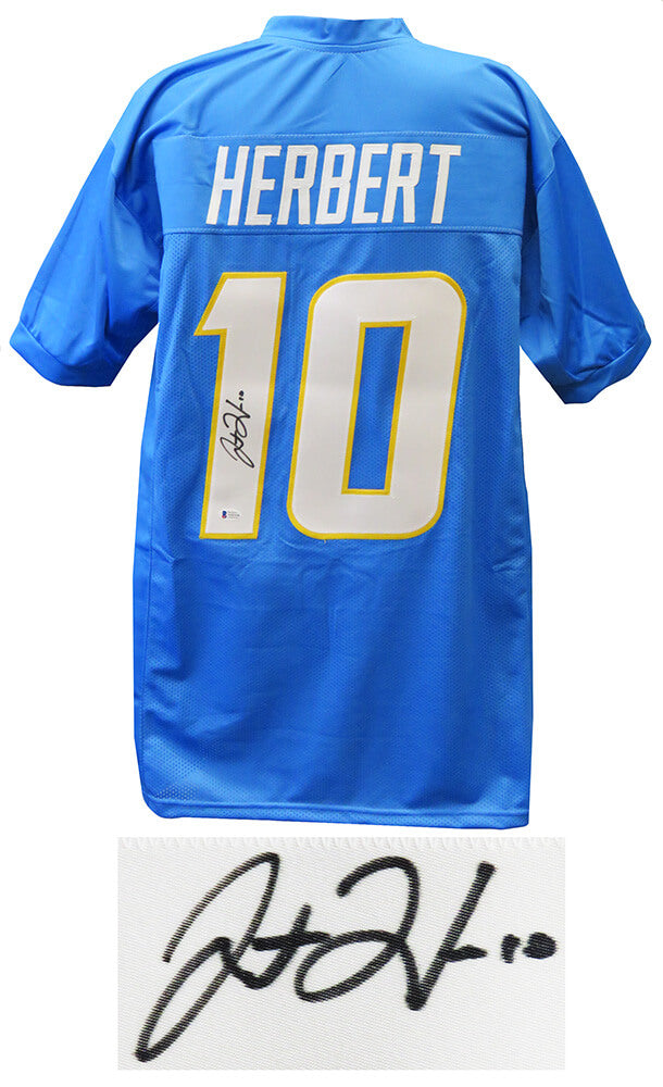 Justin Herbert Signed Blue Custom Football Jersey (Beckett)